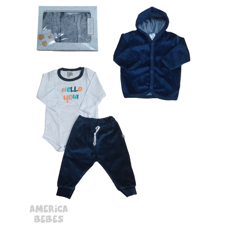 SET 3 PIEZAS PLUSH: BODY + CARDIGAN + PANTALON BABY SKYN