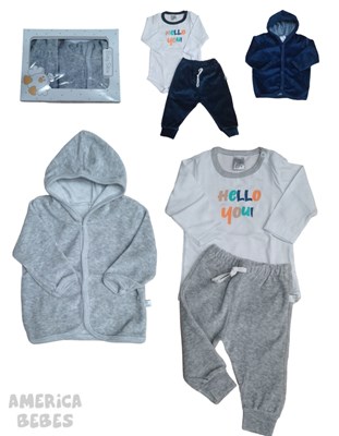 SET 3 PIEZAS PLUSH: BODY + CARDIGAN + PANTALON BABY SKYN