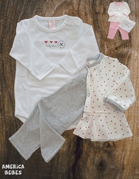 SET AJUAR 3 PIEZAS ALGODON PARA BEBA CONTIENE BODY SAQUITO Y CALCITA BABY SKIN