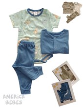SET AJUAR 3 PIEZAS BEBE VARON CONTIENE SAQUITO BODY MANGA CORTA Y PANTALONCITO ESTAMPA DINO BABY SKIN