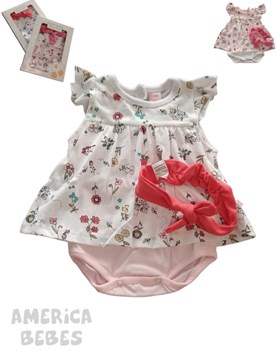 SET 2 PIEZAS PARA BEBA BODY VESTIDO CON VOLADOS Y VINCHA BABY SKIN