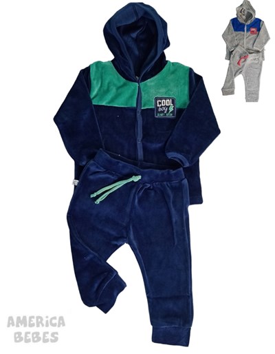 CONJUNTO PLUSH NENE SAQUITO CON CAPUCHA + PANTALON BABY SKIN