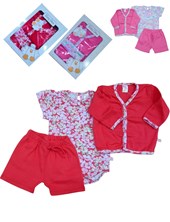 Set de 3 piezas cardigan body estampado y short.Baby skin