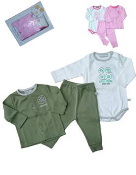 SET 3 PIEZAS DE ALGODON SAQUITO BODY Y PANTALON BABY SKIN