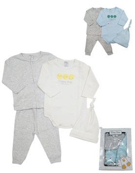 SET DE 4 PIEZAS EN ALGODON SAQUITO BODY Y PANTALON BABY SKIN