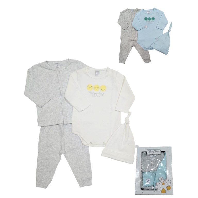 SET DE 4 PIEZAS EN ALGODON SAQUITO BODY Y PANTALON BABY SKIN