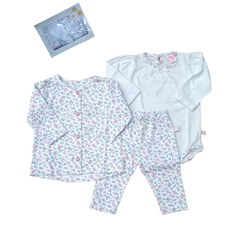 SET 3 PIEZAS ALGODON DE SAQUITO BODY Y PANTALON BABY SKIN