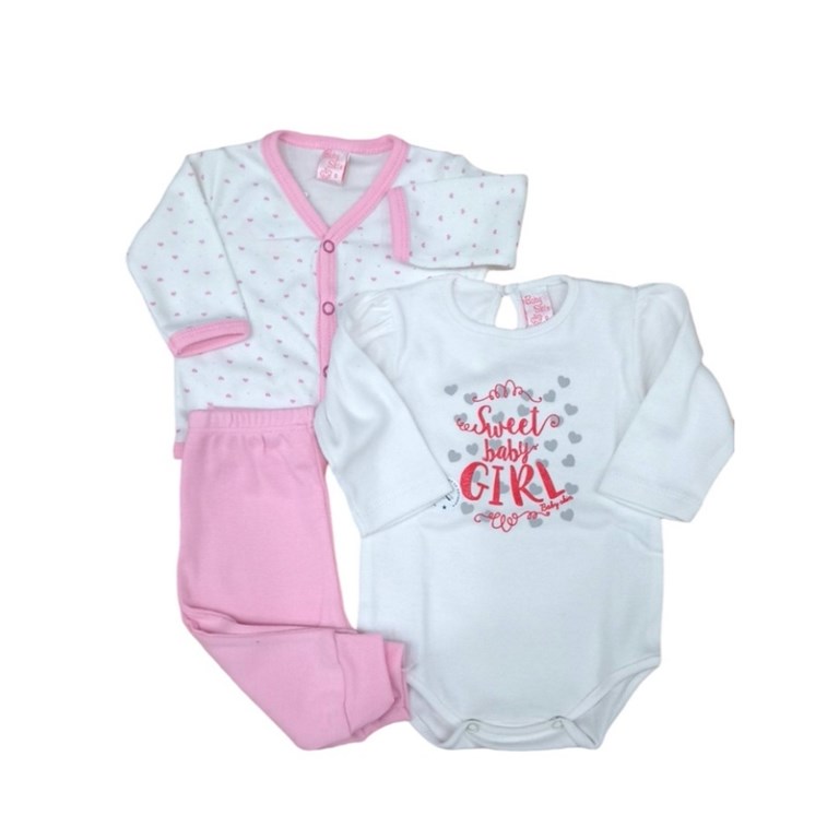 SET DE 3 PIEZAS DE ALGODON CARDIGAN BODY Y PANTALON BABY SKIN