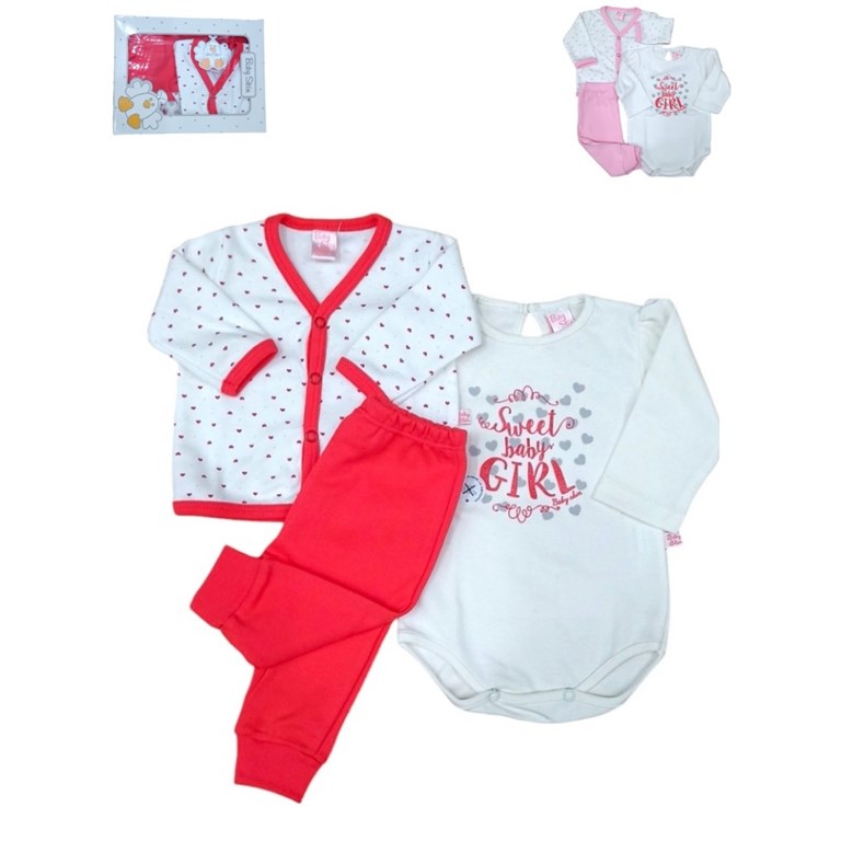 SET DE 3 PIEZAS DE ALGODON CARDIGAN BODY Y PANTALON BABY SKIN