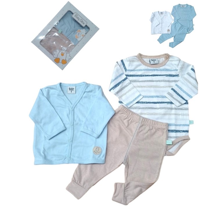 SET AJUAR 3 PIEZAS:SAQUITO, BODY Y PANTALON BABY SKIN