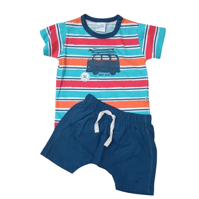 CONJUNTO BEBE REMERA RAYADDA Y SHORT. SKIN