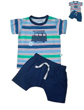 CONJUNTO BEBE REMERA RAYADDA Y SHORT. SKIN