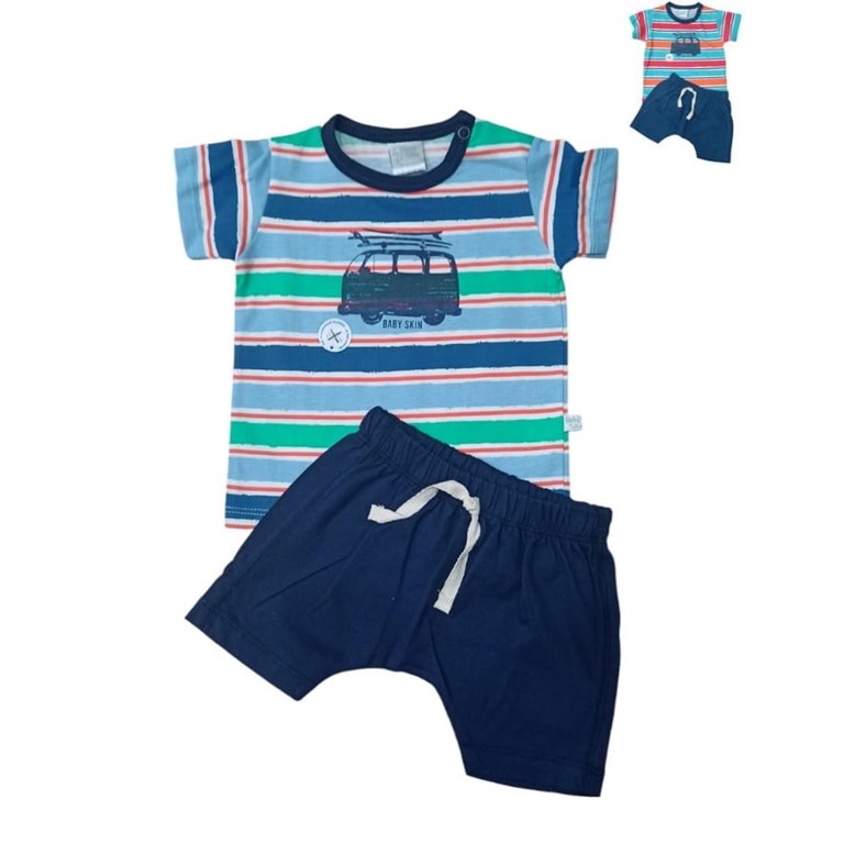 CONJUNTO BEBE REMERA RAYADDA Y SHORT. SKIN