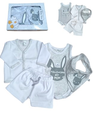 SET 4 PIEZAS: CARDIGAN BODY SIN MANGA SHORT BABERO. SKIN