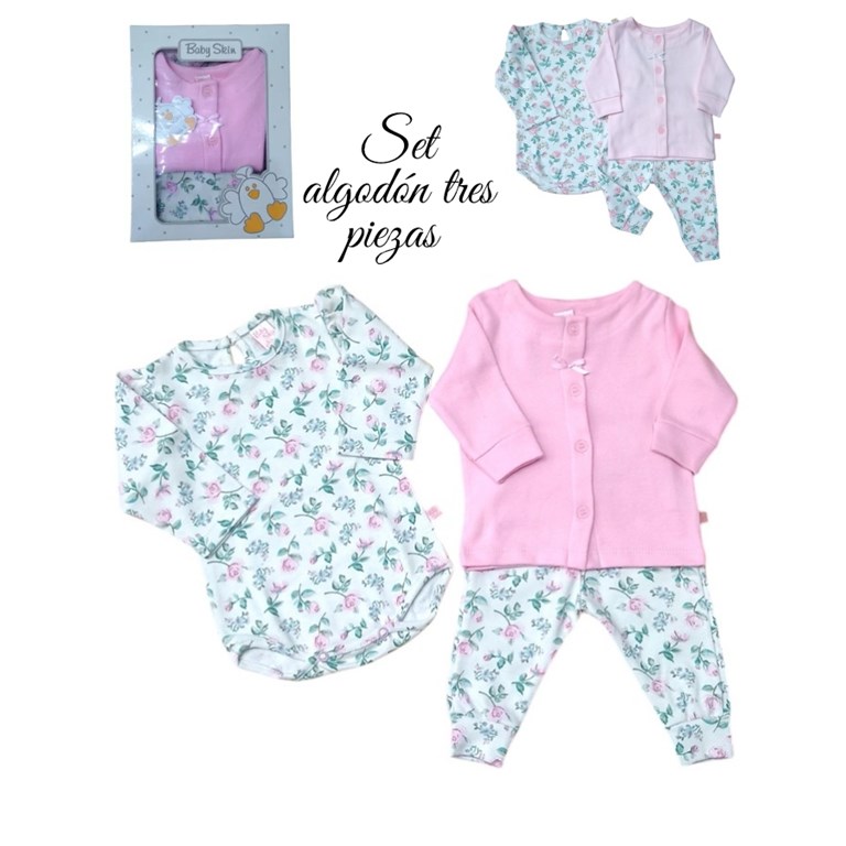 SET 3PZS ALGODÓN SAQUITO, BODY Y PANTALÓN. BABY SKIN