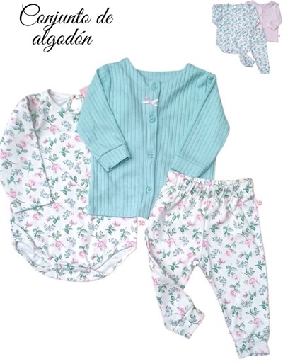 CONJUNTO 3 PZS ALGODÓN SAQUITO, BODY Y PANTALÓN. BABY SKIN