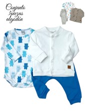 CONJUNTO 3PZS ALGODÓN DIF. SAQUITO, BODY Y PANTALÓN. BABY SKIN