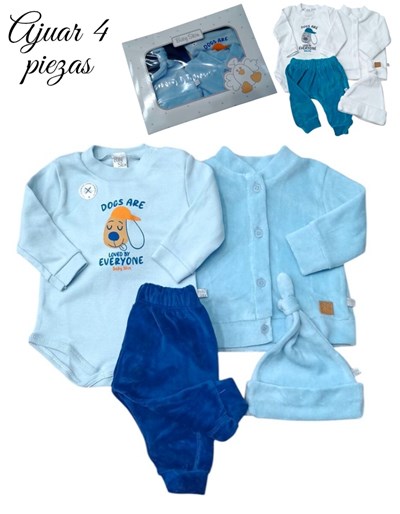 SET 4 PZSN PLUSH SAQUITO, BODY, PANTALÓN Y GORRO. BABY SKIN