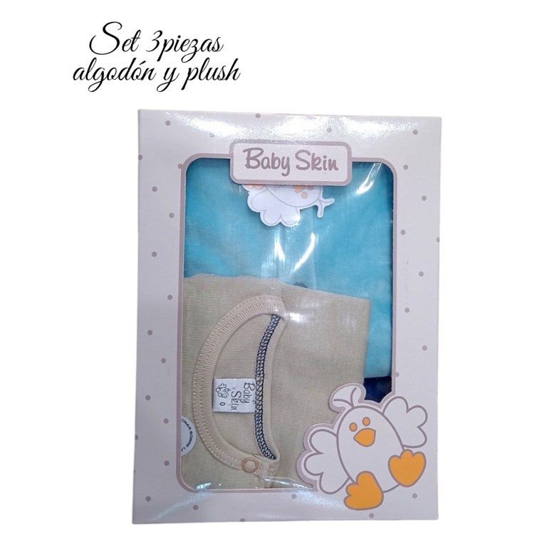 SET 3PZS PLUSH SAQUITO CON CAPUCHA. BODY Y RANITA. BABY SKIN