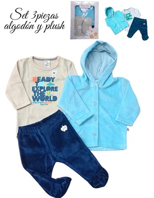 SET 3PZS PLUSH SAQUITO CON CAPUCHA, BODY Y RANITA. BABY SKIN