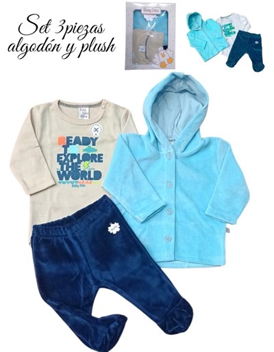 SET 3PZS PLUSH SAQUITO CON CAPUCHA. BODY Y RANITA. BABY SKIN