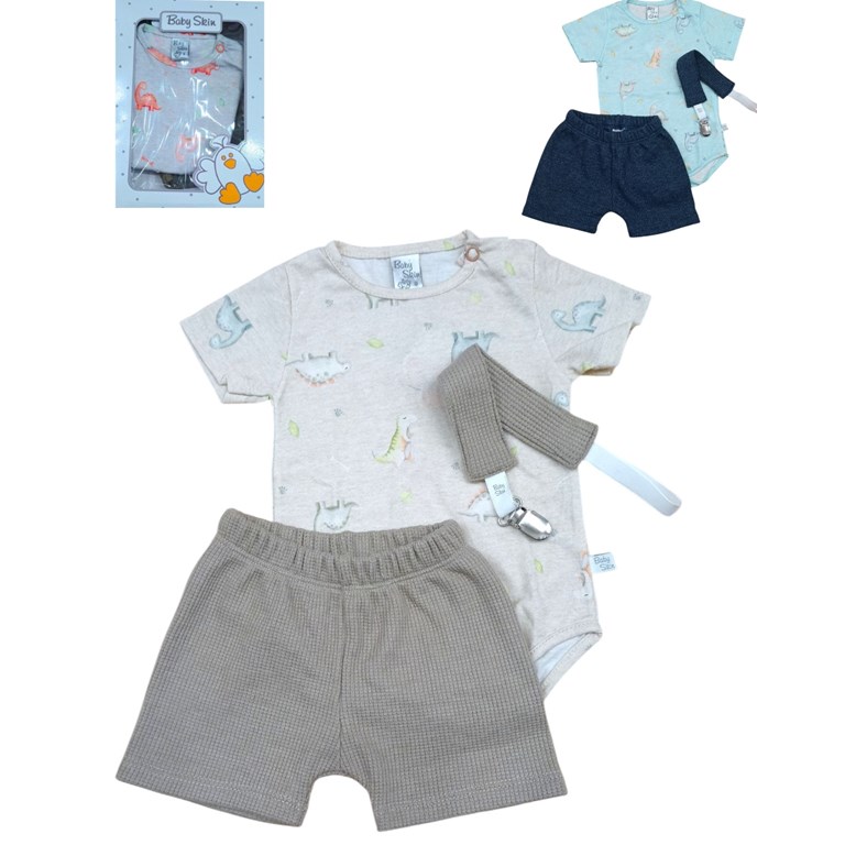 Set body manga corta, short wafle, porta chupete. Skin