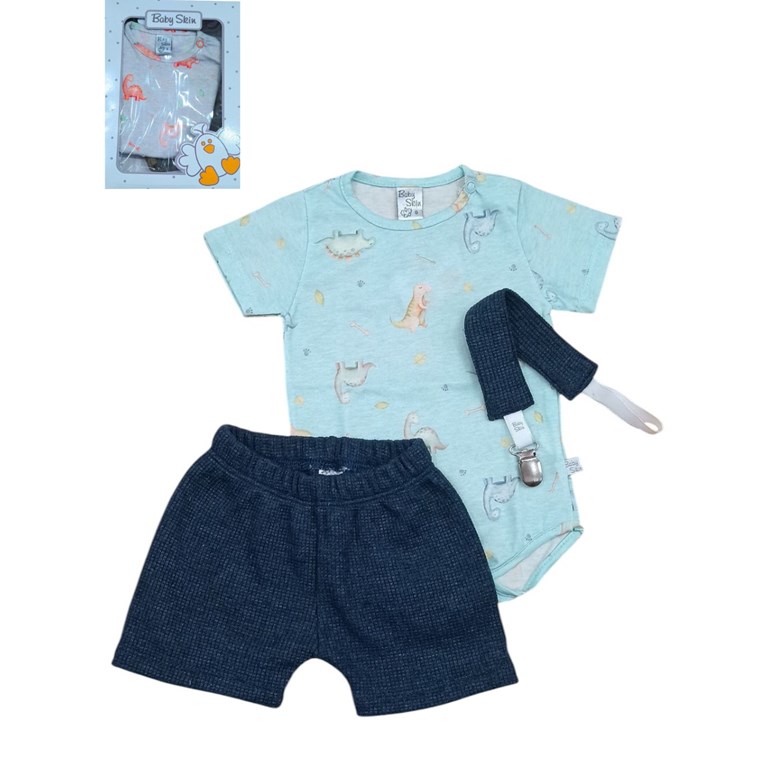 Set body manga corta, short wafle, porta chupete. Skin