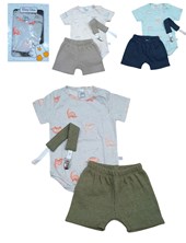 Set body manga corta, short wafle, porta chupete. Skin