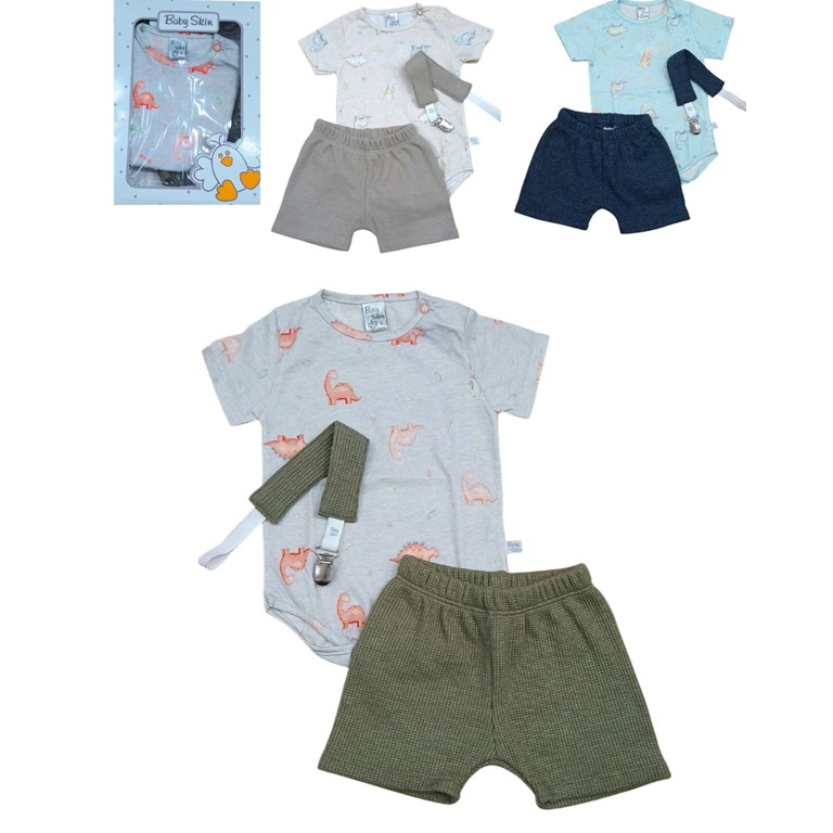 Set body manga corta, short wafle, porta chupete. Skin