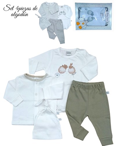 SET 4 PIEZAS CON SAQUITO BODY PANTALON Y GORRO. SKIN