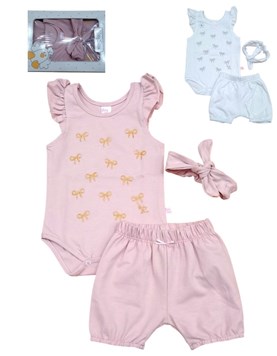 Set de 3 piezas beba body short y vincha.Baby skin
