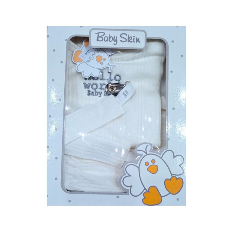 Set de 3 piezas unisex body pantalon y portachupete.Baby skin