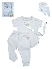 Set de 3 piezas unisex body pantalon y portachupete.Baby skin