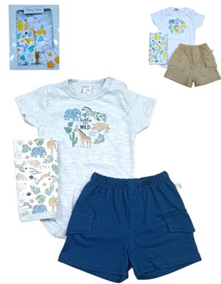 Set de 3 piezas body short y babita.Baby skin