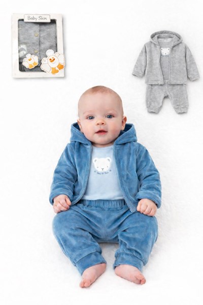 Set 3 piezas de plush saquito body y pantalon.Baby skin