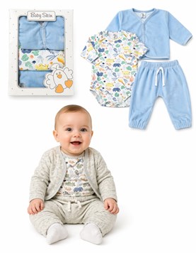 Set 3 piezas en plush cardigan body y pantalon.Baby skin