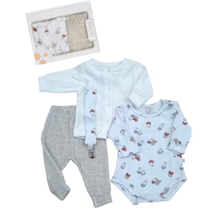 SET DE 4 PIEZAS PANTALON BODY CAMPERITA Y PORTACHUPETE NEUTRO.BABY SKIN