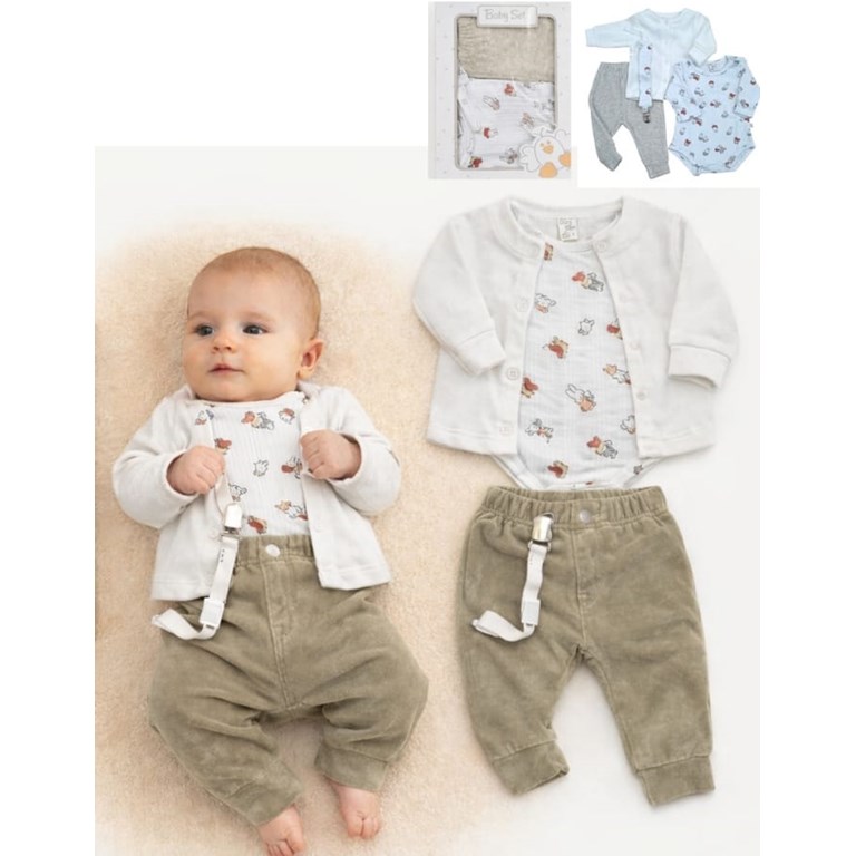 SET DE 4 PIEZAS PANTALON BODY CAMPERITA Y PORTACHUPETE NEUTRO.BABY SKIN