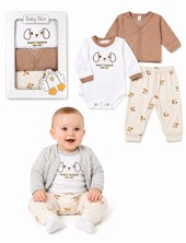 Set 3 piezas algodon cardigan body y pantalon.Baby skin