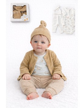 Set de 4piezas plush saquito,body,pantalon, gorrito.Baby skin
