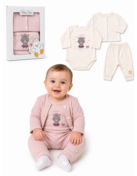 Set 3p algodon beba saquito,body,pantalon.Skin