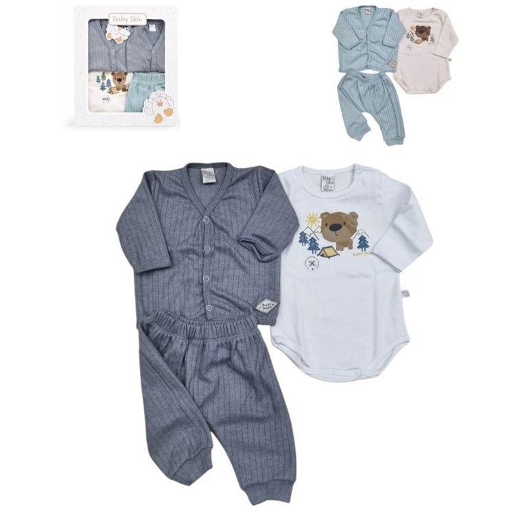 Set de 3 piezas en algodon cardigan body y pantalon.Baby skin