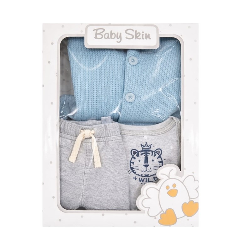 Set de ajuar 3 piezas algodon saquito body y pantalon.Baby skin