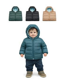 CAMPERA PARA BEBE MATELASEADA CON CAPUCHA Y BOLSILLOS. SKIN