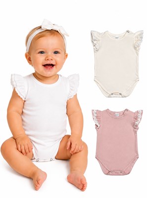 BODY BEBA MANGA DOBLE VOLADO EN JERSEY CON PUNTILLA . PILIM