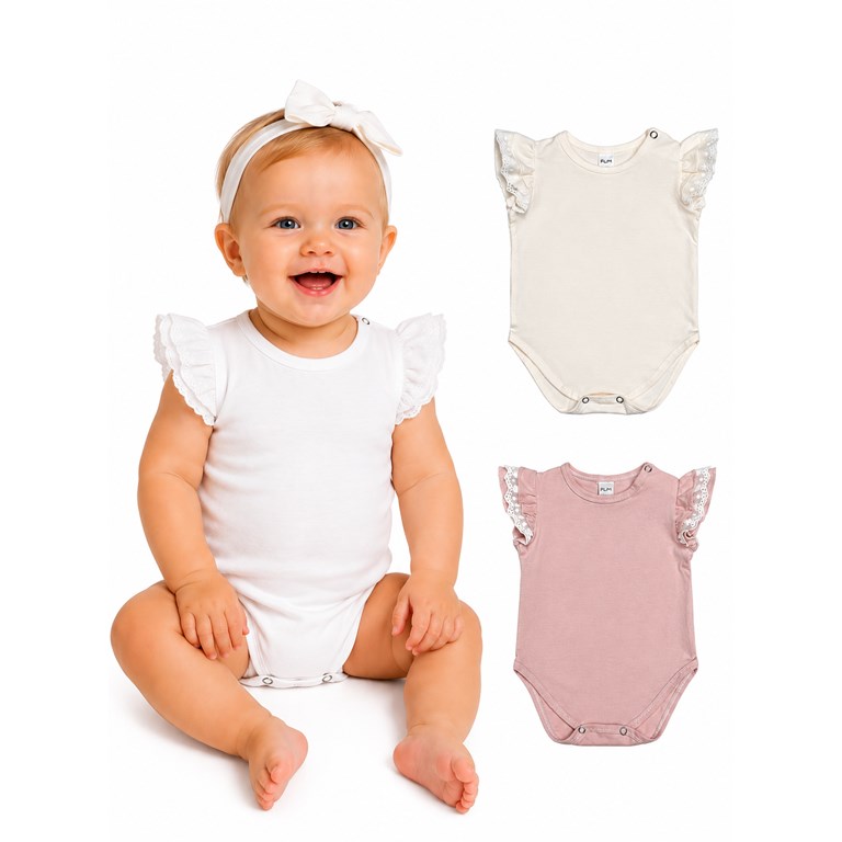 BODY BEBA MANGA DOBLE VOLADO EN JERSEY CON PUNTILLA . PILIM
