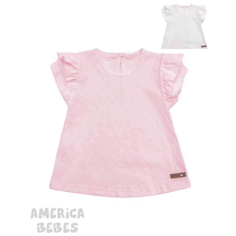 MUSCULOSA PARA BEBA CON VOLADO EN CLOQUE ESTAMPADO. PILIM