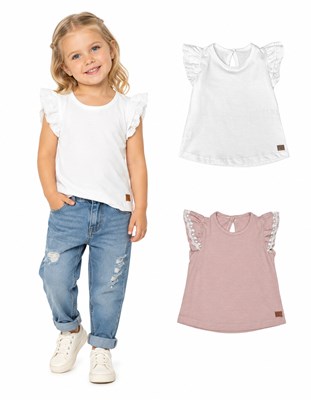 REMERA  BEBA MANGA DOBLE VOLADO Y PUNTILLA EN JERSEY. PILIM