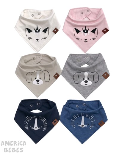 Babero bandana Algodon estampado. Colores surtidos. Pilim.