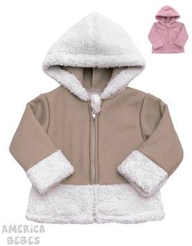 CAMPERA FRISA CON CAPUCHA COMBINADA CON PIEL PILIM